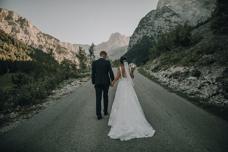 Hochzeit am Achensee, Brautpaar, Sonnenuntergang, Berge, Shooting